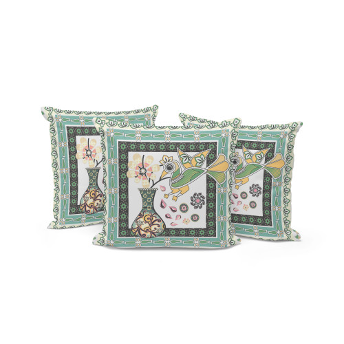 Set of Three White Peacock Indoor Outdoor Throw Pillow