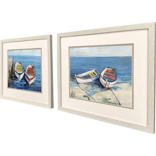 Set Of Two Day of Fishing Distressed White Framed Wall Art