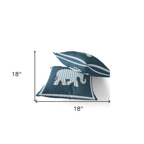Set of Two White And Blue Elephant Indoor Outdoor Throw Pillow