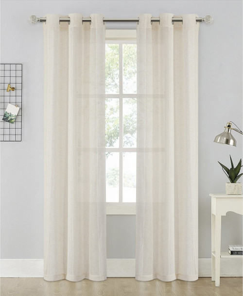 Set of Two 84" Tan Stripe Embroidered Window Panels