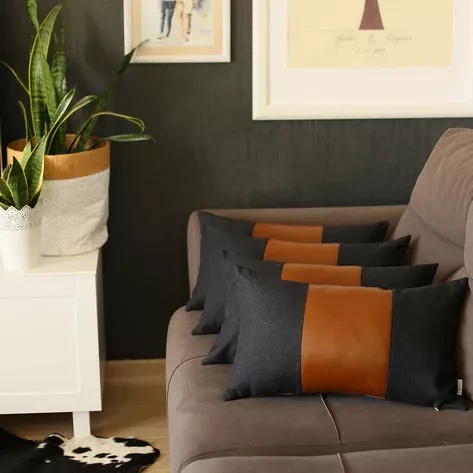 Boho-Chic Vegan Faux Leather Throw Pillow Covers