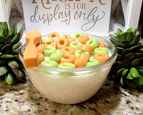 Apple Jacks theme scented soy wax candle