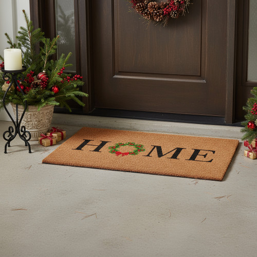 17" X 29" Brown Black And Green Christmas Outdoor Coir Door Mat