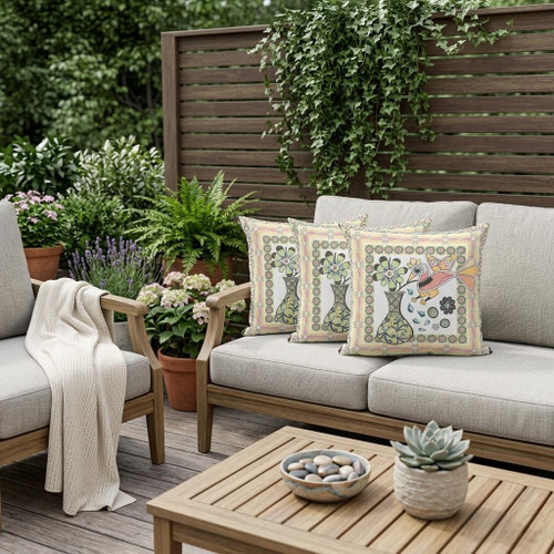 Set of Three White Peacock Indoor Outdoor Throw Pillow