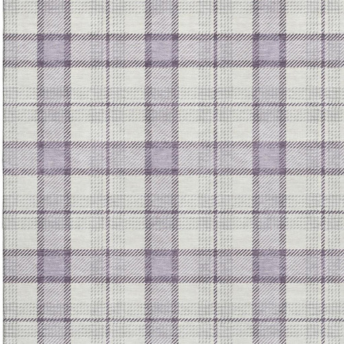 10' X 14' Lavender Ivory And Purple Plaid Washable Area Rug With UV Protection