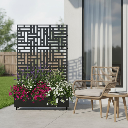 47" Black Metal Indoor Outdoor Rectangular Planter Box