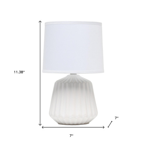 11" Off White Ceramic Round Table Lamp With White Drum Shade