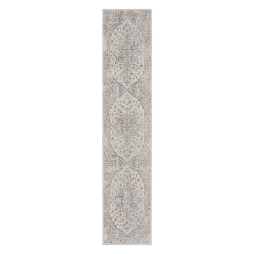 6' Silver Gray And Yellow Oriental Runner Rug