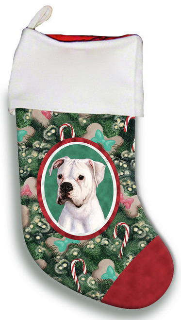Boxer White Uncropped - Best of Breed Christmas Stocking