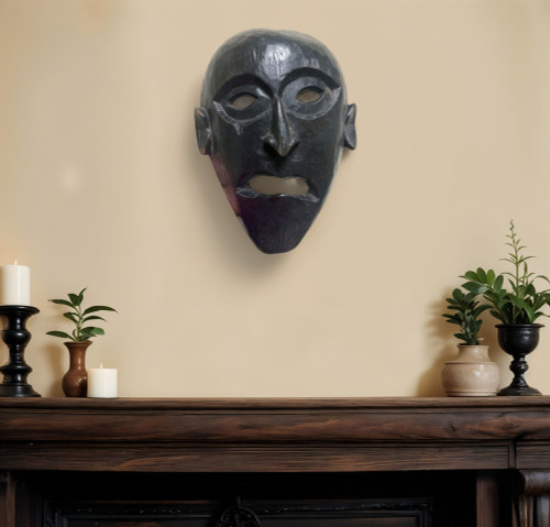 11" Black Solid Wood Decorative Mask Tabletop Sculpture