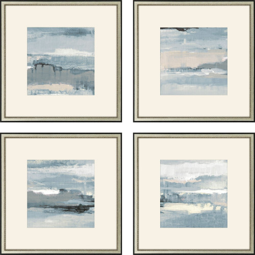Set Of Four Splendid Blues Silver Framed Wall Art