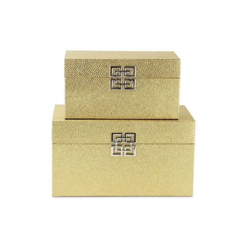 Set of Two Gold Wood And Shagreen Box With Lid