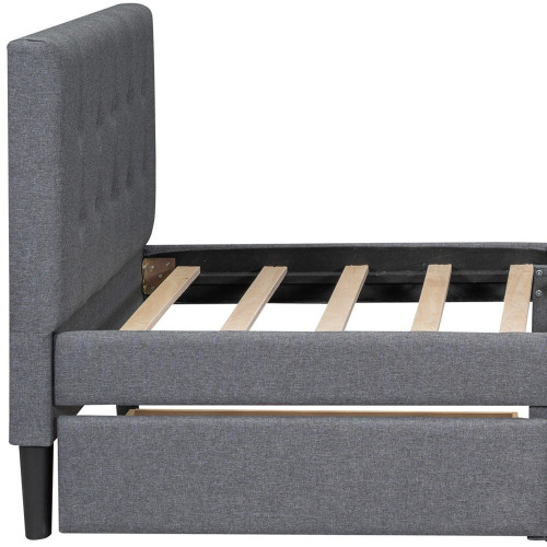 Gray Linen Upholstered Twin Bed Frame With Drawers