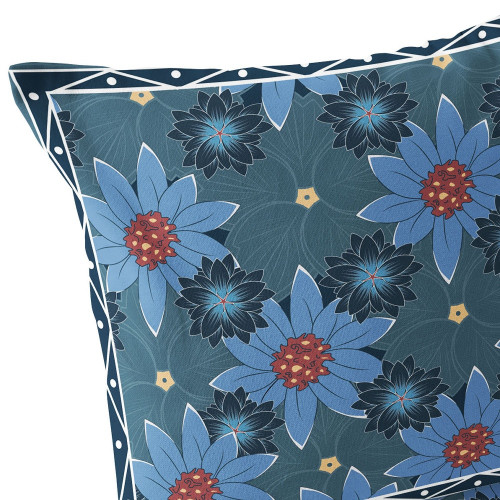 Set of Two Blue And Red Floral Indoor Outdoor Throw Pillow