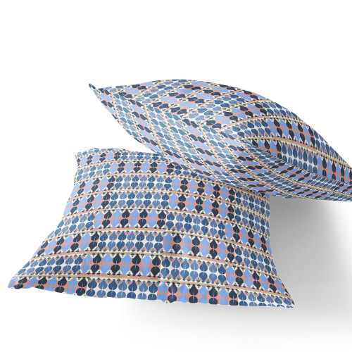 Set of Two Light Blue And Gray Striped Indoor Outdoor Throw Pillow