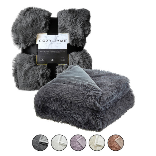50" X 60" White Polyester Knitted Plush Throw Blanket