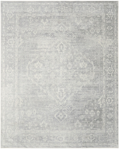 9' X 12' Gray Floral Distressed Area Rug