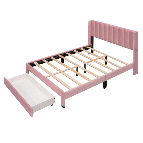 Pink Tufted Velvet Upholstered Queen Bed Frame