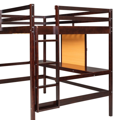 Espresso Four Poster Wood Twin Loft Bed With Desk And Shelve