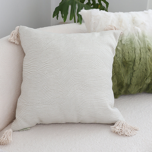 Minimalist Cream Tassel Pillowcase with tassels