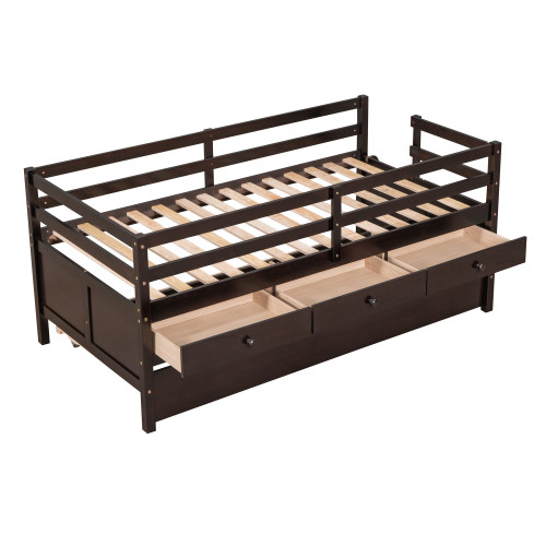 Espresso Panel Solid Wood Twin Loft Bed with Slide