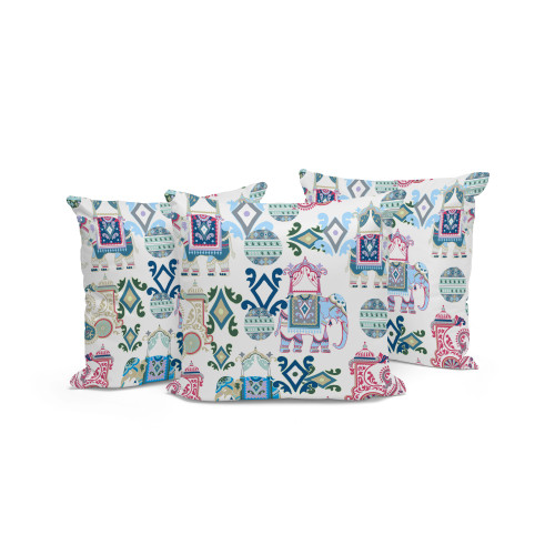 Set of Three Pink White And Terra Cotta Elephant Indoor Outdoor Throw Pillow