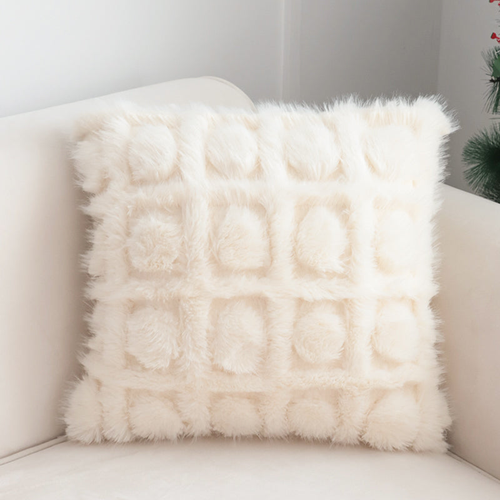 Cream PomPom Grid Pillowcase