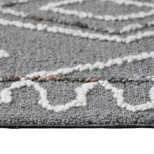 5' X 8' Dark Gray Ivory And Rust Wool Geometric Hand Hooked Area Rug