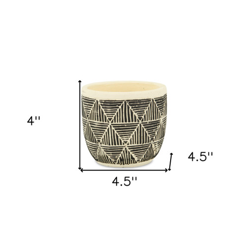 Black And White Ceramic 16 Ounce Geometric Round Distressed Pot Planter