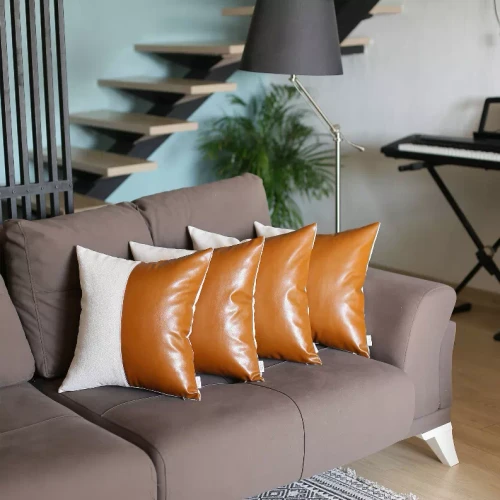 Bohemian Vegan Faux Leather Detailed Throw Pillow Covers