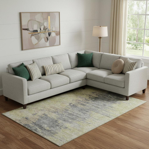 9' X 12' Pewter Silver And Gold Abstract Washable Area Rug With UV Protection