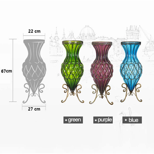 Glass Tall Floor Vase and pcs Artificial Fake Flower