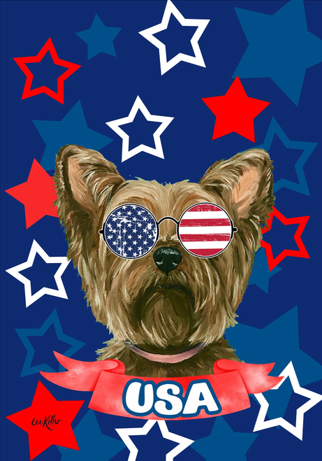 Yorkie - Hippie Hound Studios Patriotic  House and Garden Flags