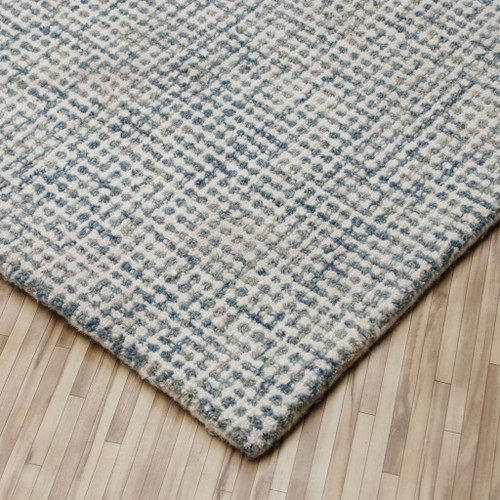 2' X 2' Ivory And Blue Wool Checkered Hand Tufted Square Rug