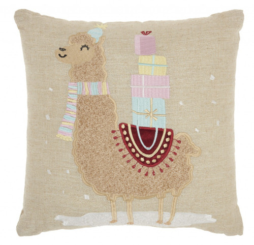 18" X 18" Natural Blown Seam Handmade Polyester Christmas Throw Pillow