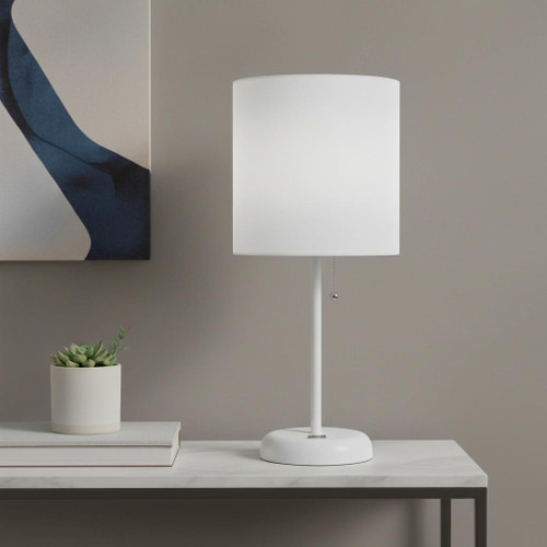 20" White USB Table Lamp LED With Drum Shade