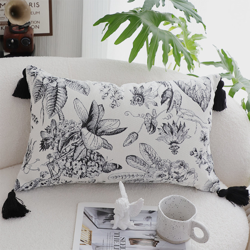 Chic Botanical Bliss Rectangular Pillowcase with Tassel Accents