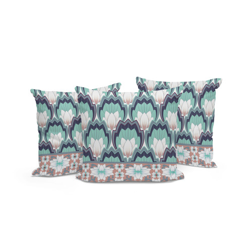 Set of Three White Botanical Indoor Outdoor Throw Pillow