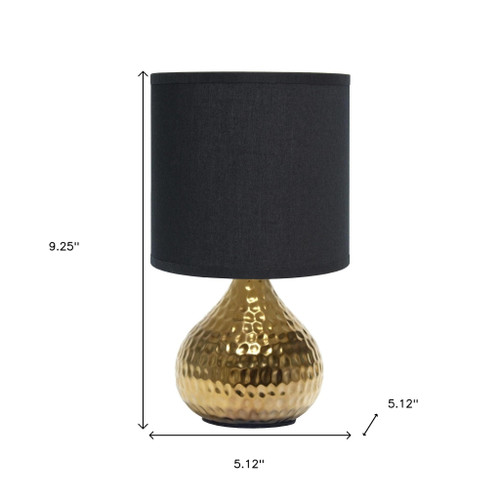 9" Gold Porcelain Round Table Lamp With Black Drum Shade