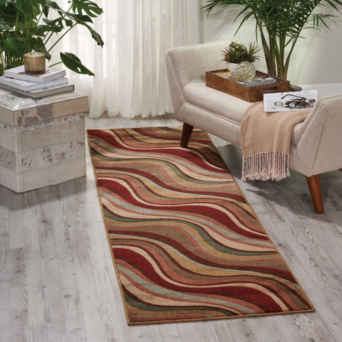 6' Ivory Tan And Red Striped Non Skid Runner Rug