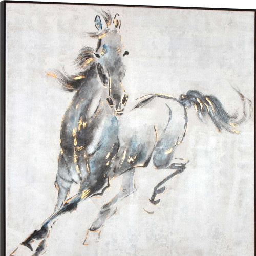 Prancing Stallion Hand Painted Black Floater Frame Wall Art