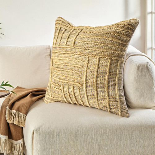 22" Brown And White Geometric Cotton Throw Pillow with Tufts