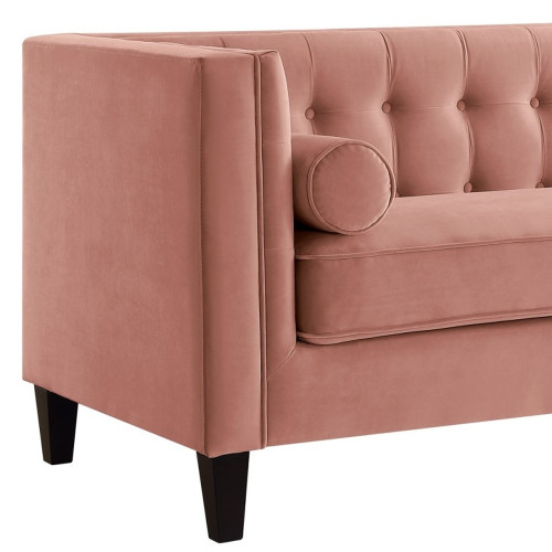 83" Blush Velvet Wood Sofa With Toss Pillows
