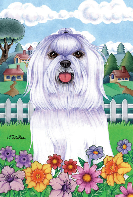 Maltese- Tomoyo Pitcher Spring Garden Flag