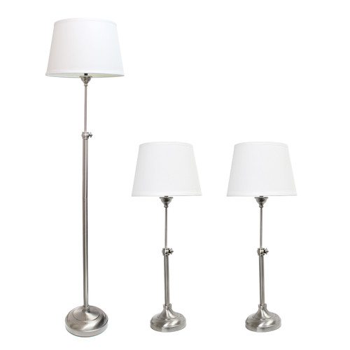 Nickel Metal Adjustable Floor Lamp With White Fabric Empire Shade