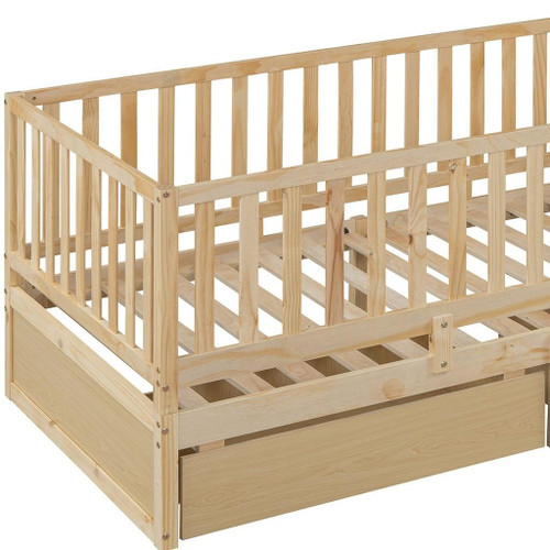 Natural Wood Twin Day Bed With Drawers