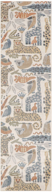 6' Ivory Animal Print Power Loom Runner Rug