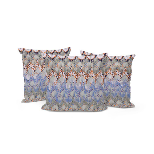 Set of Three Purple Gray And Blue Ikat Indoor Outdoor Throw Pillow