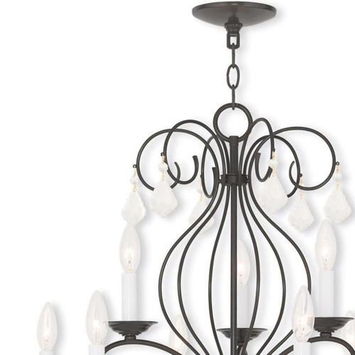 Bronze And Clear Nine Light Metal Dimmable Chandelier With Shades