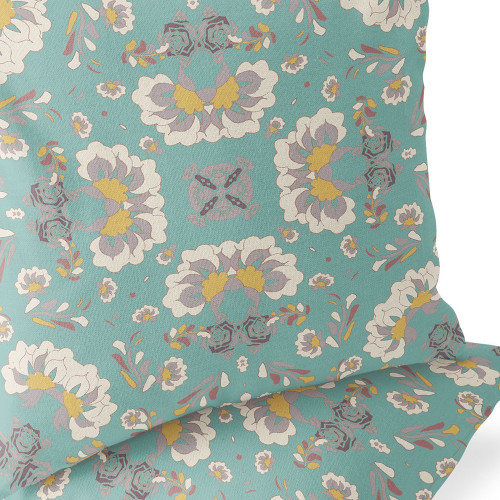 Set of Two Green And White Floral Indoor Outdoor Throw Pillow